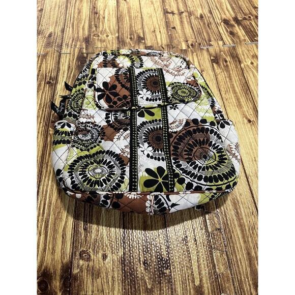 Vera Bradley Quilted Backpack Floral Zipper Pockets Green & Brown - Picture 5 of 13